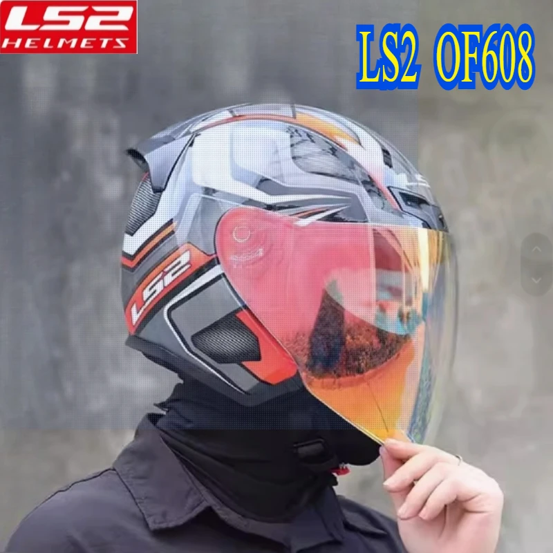 LS2 Large Size 4XL Half Helmet for Men and Women Summer Three-quarter Helmet Motorcycle Electric Vehicle Motobike OF608 53-63