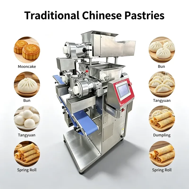 Commercial Double Hopper Stuffing Machine Automatic Double Filling Moon Cake Sandwich Biscuit Making Machine