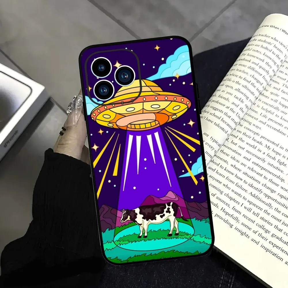 Mysterious UFO Phone Case For iphone13 12 11 14 15 Pro Max XS Max XR X 14 15Plus Black Silicone Soft  Cover