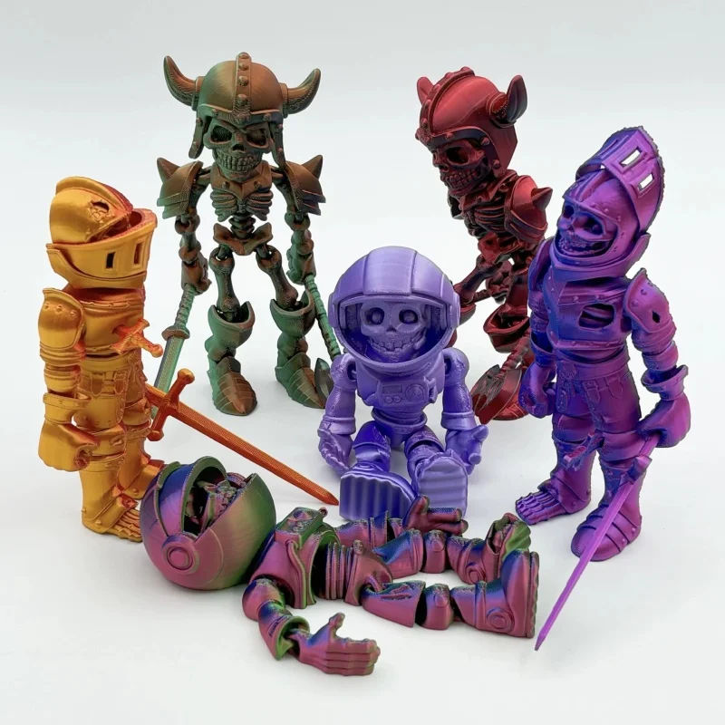 Joint Movable 3D Printed Skeleton Soldier Warrior Astronaut Doll Model Switchable Mask Home Office Ornament Toy Gift