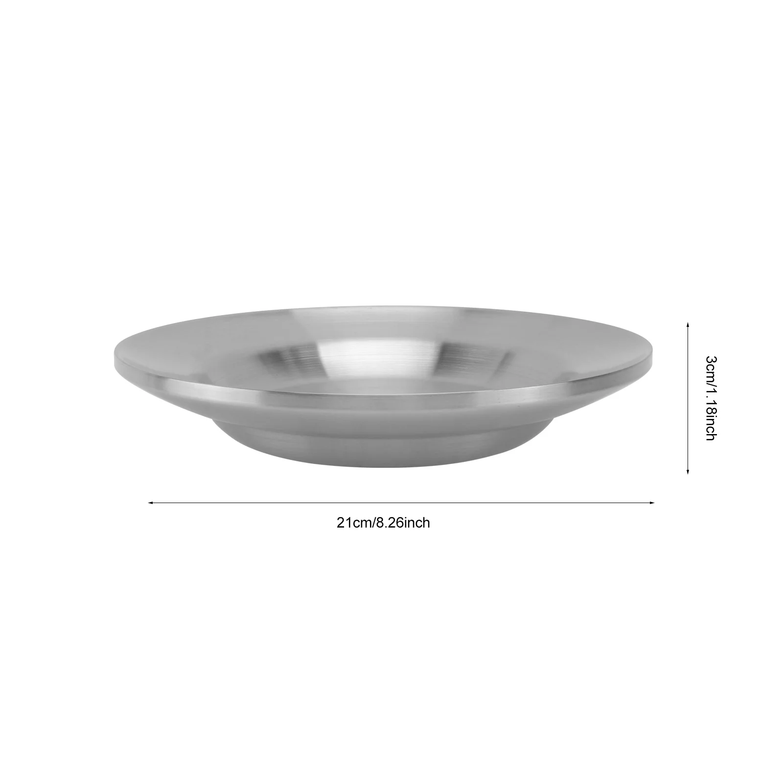 304 Stainless Steel Round Dish Double-wall Shallow Plate with Wire Drawing Finish 17cm round plate stainless steel dish