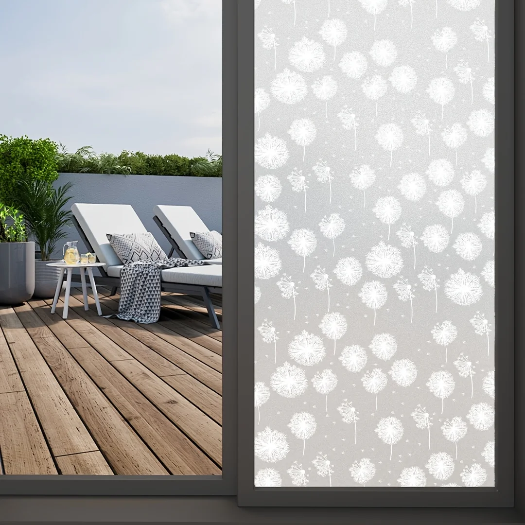 Dandelion Pattern Privacy Window Film Roll Frosted Static Cling UV Block Heat Block for Bathroom Shower Home Door