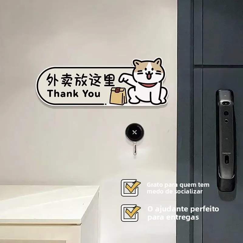 クリエイティブな漫画風宅配ドアプレート、ドアをノックするデザイン、寮の装飾用装飾アクリル素材、新2025年モデル