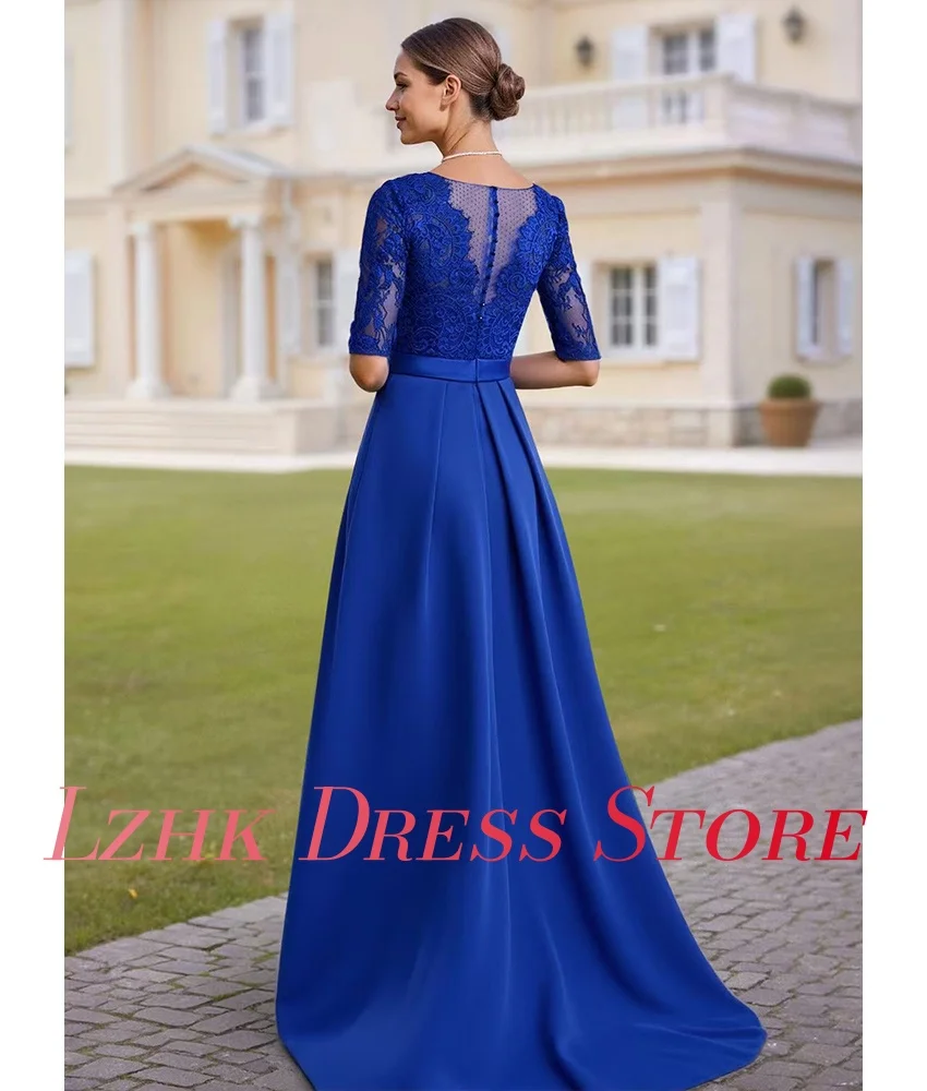 تخصيص رشيقة الساتان ألف خط يزين كريستال الزنانير مساء اللباس جودة عالية نصف الأكمام الطابق طول فساتين لحضور الحفلات الموسيقية