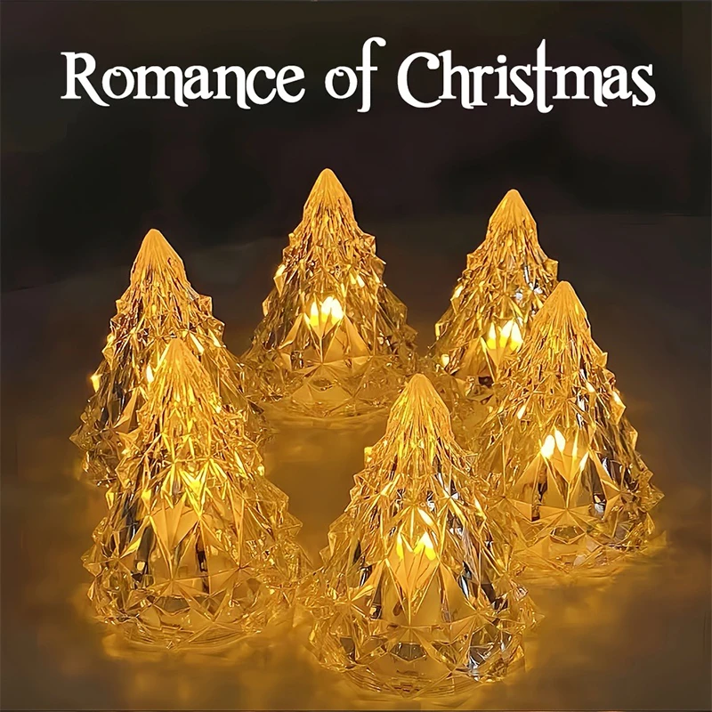 Christmas Tree Shape Table Lamp Crystal Diamond Desk Lamp Mini Night Light Warm/White Light Candle Atmosphere Lamps Decorative