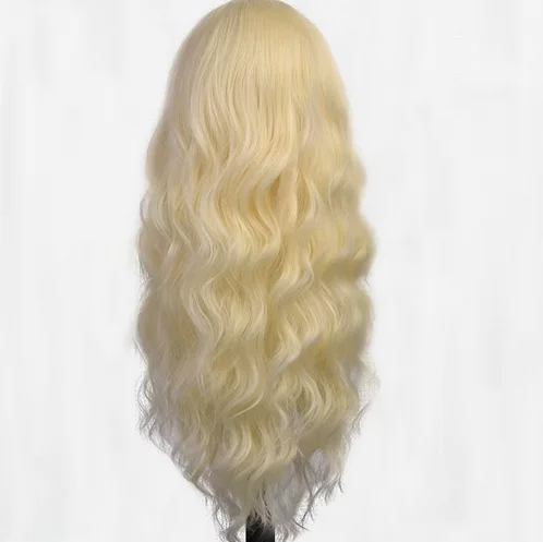 Fashion new wig for women Gold Stroke long curly hair synthetic fiber high temperature silk full head cover