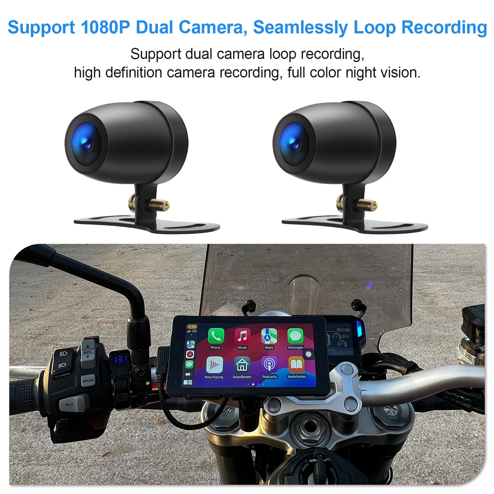 شاشة عرض ملاحة محمولة للدراجات النارية مقاس 5.5 بوصة، شاشة CarPlay لاسلكية للدراجات النارية GPS Para Moto Android Auto Monitor مقاومة للماء #4