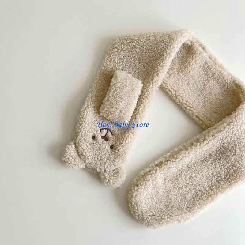 

Q1FE 2T+ Children's Long Muffler with Adorable Bear Design, Cartoon Animal Pattern Neck Scarf Perfect for Outdoor Activities