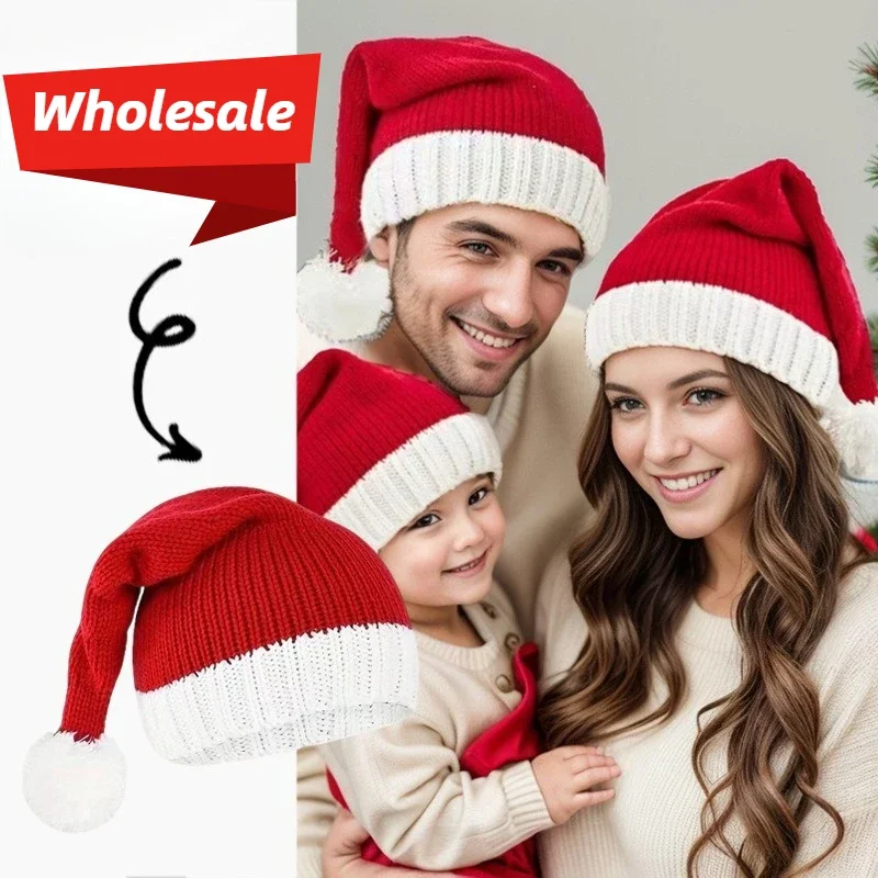 Classic Red Christmas Hat Knitted Parent Hat Holiday Dress Santa Knitted Durable Non-Disposable Santa Beanies Dress Up