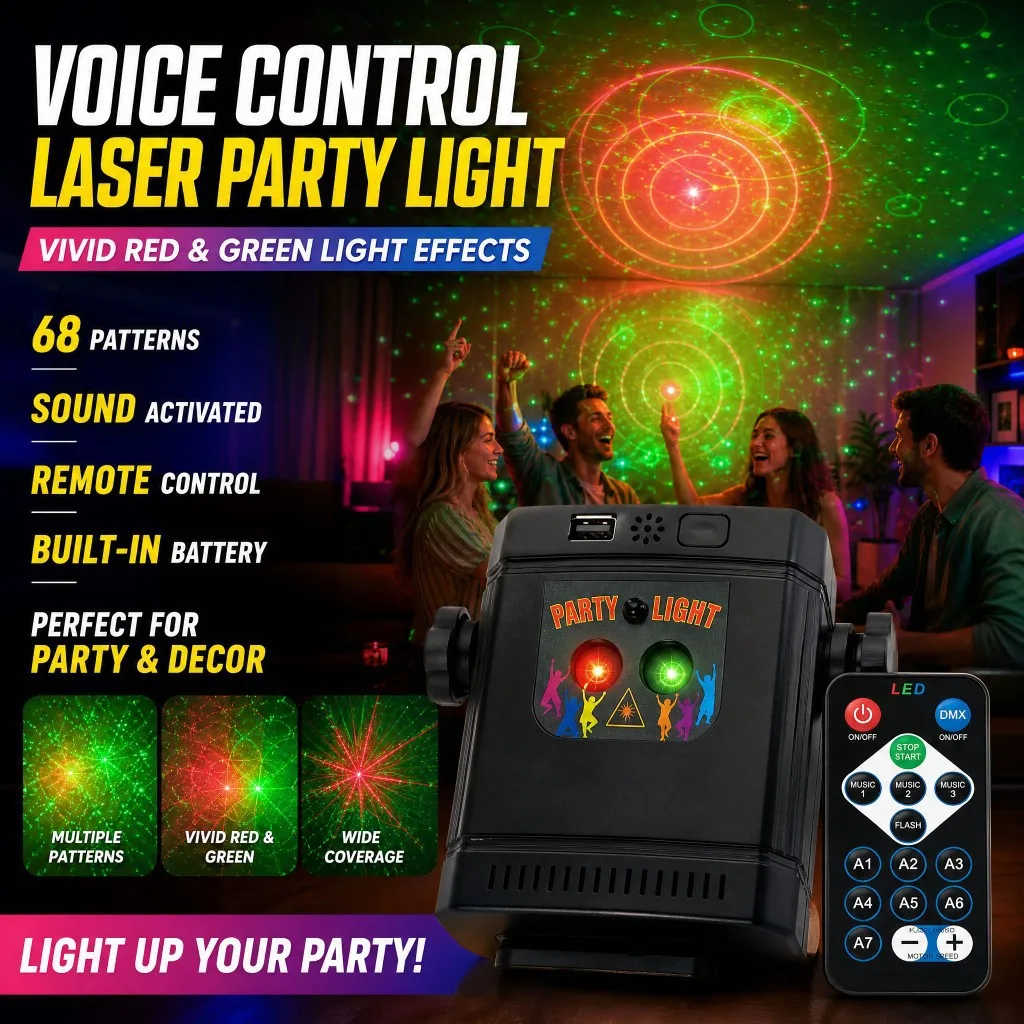 Remote Control Mini Laser Projector Party Light Sound Activated Auto Mode RGB Strobe Stage Lamp for KTV Bar Birthday Christmas
