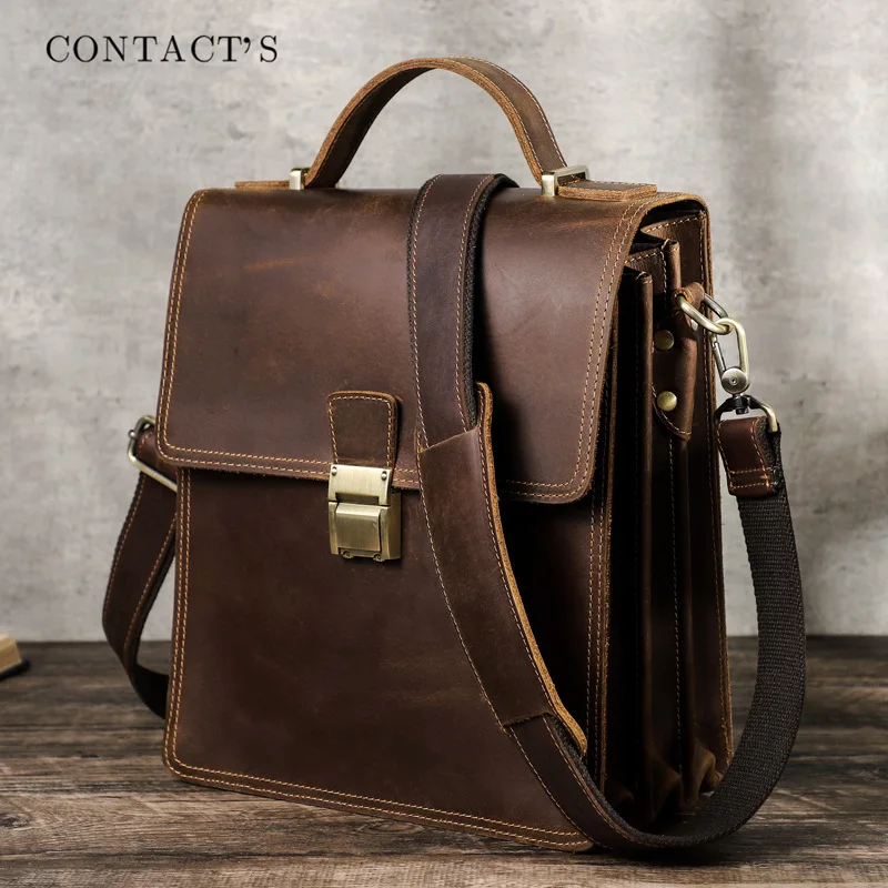 Fashion Crossbody Handbags Brown Vintage Crazy Horse Men Shoulder Bags Genuine Leather Messenger Purses Trendy Designer Wallets