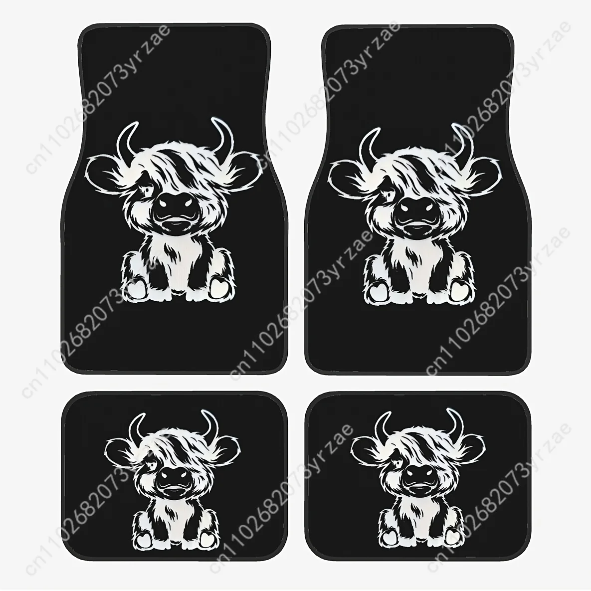 

Black White Highland Cow 4pcs Car Floor Mats All-Season Fashionable Auto Interio Absorbent Non-Slip Washable Car Floor Mats