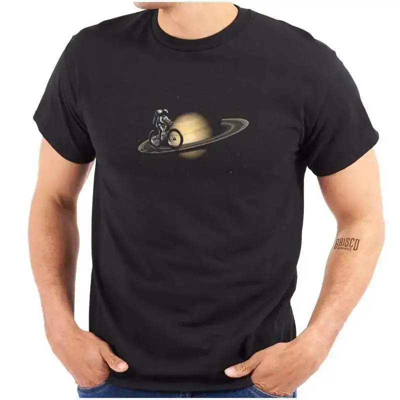 Funny Space Astronaut Saturn Rings Bike Ride Womens or Mens Crewneck T Shirt Tee