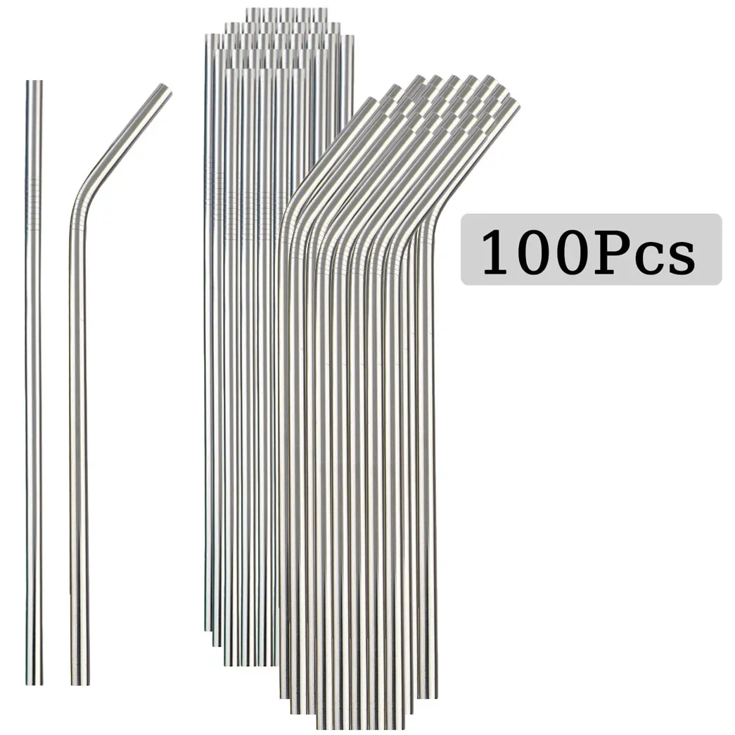100Pcs Stainless Steel Straw Durability Drinking Straw for Drinking Fruit Juice Milk Tea Coffee Reusable Straw Wholesale