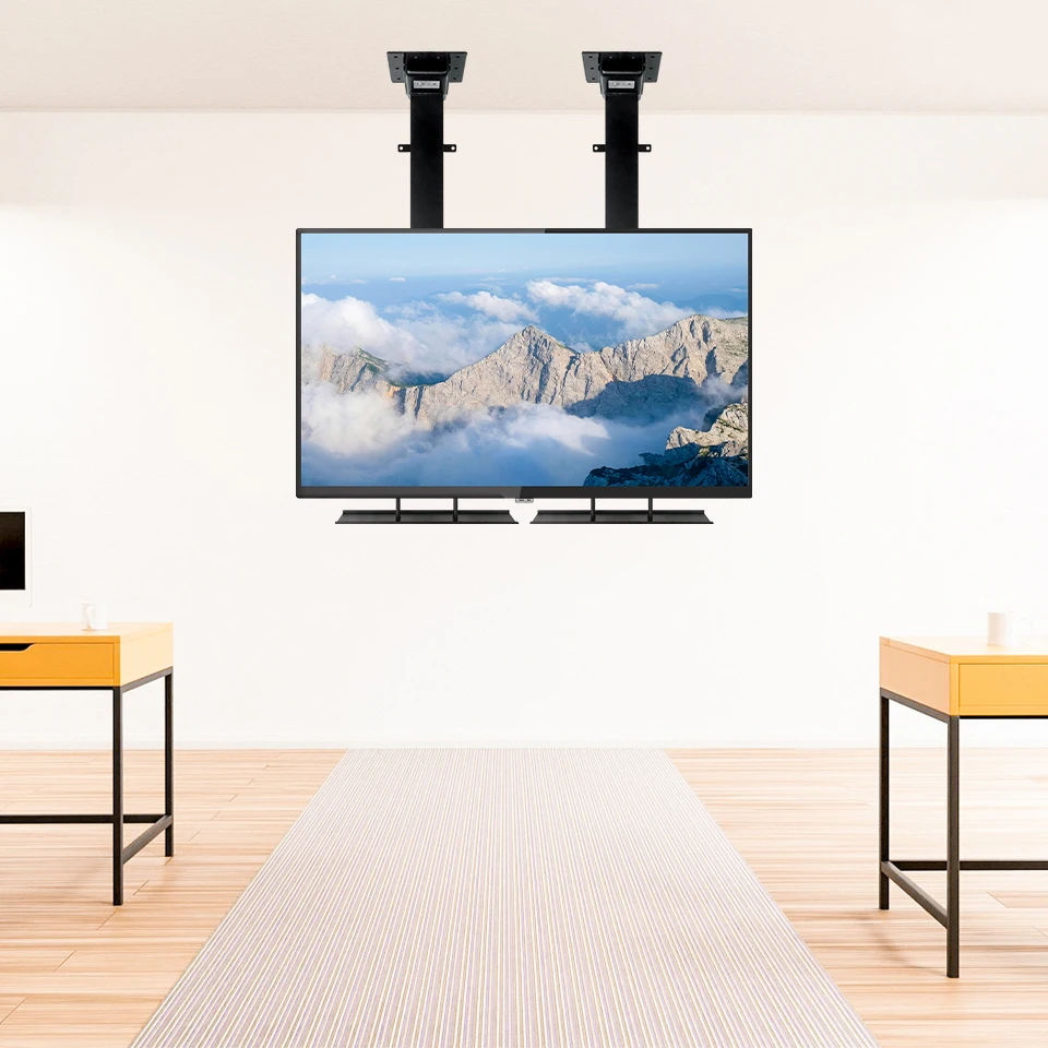 Écran TV élévateur double plafond de grande taille, 85 96 100, support TV déroulant motorisé de 120 pouces, robuste
