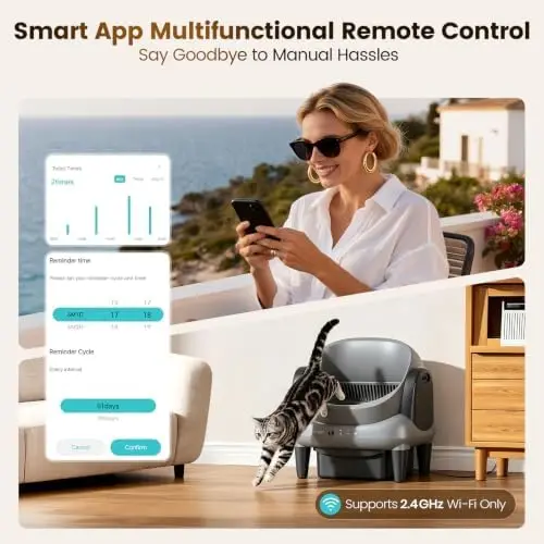 Automatic Cat Litter Box Self Cleaning, App Control, Safe Anti-Pinch Litter Box Open Top, Ultra-Quiet, Automatic for