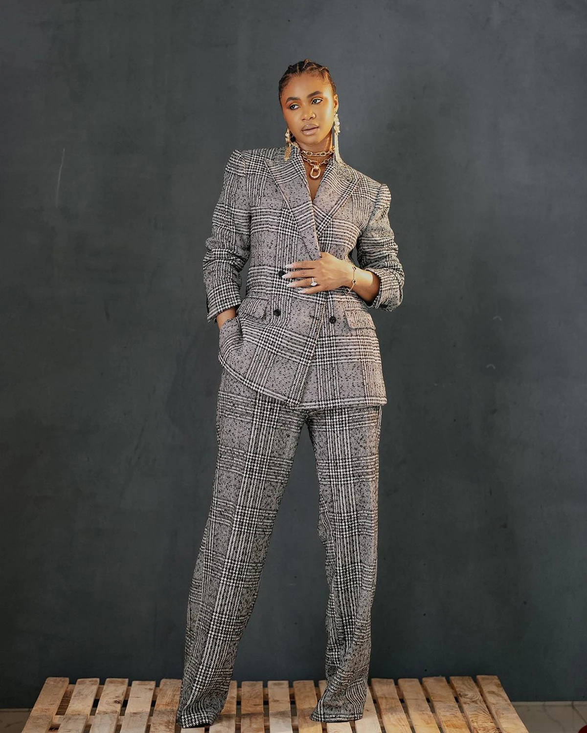 New Women Suits Autumn Blazer Jacket Fashion Plaid Double Breasted Work Tuxedos Set Coat Office Lady Elegant 2 Pieces Customize