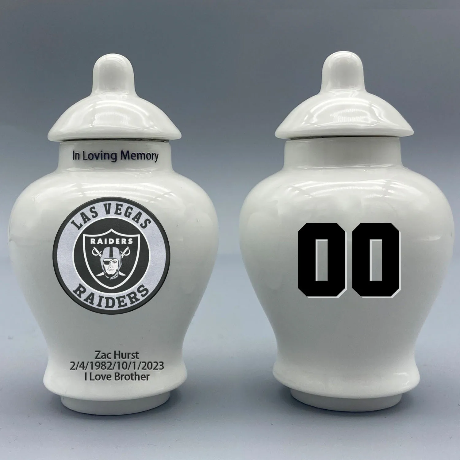 Mini Urn for Las Vegas Raiders-themed Logo Urn.Please send me the customization information - name/date and number on the urn