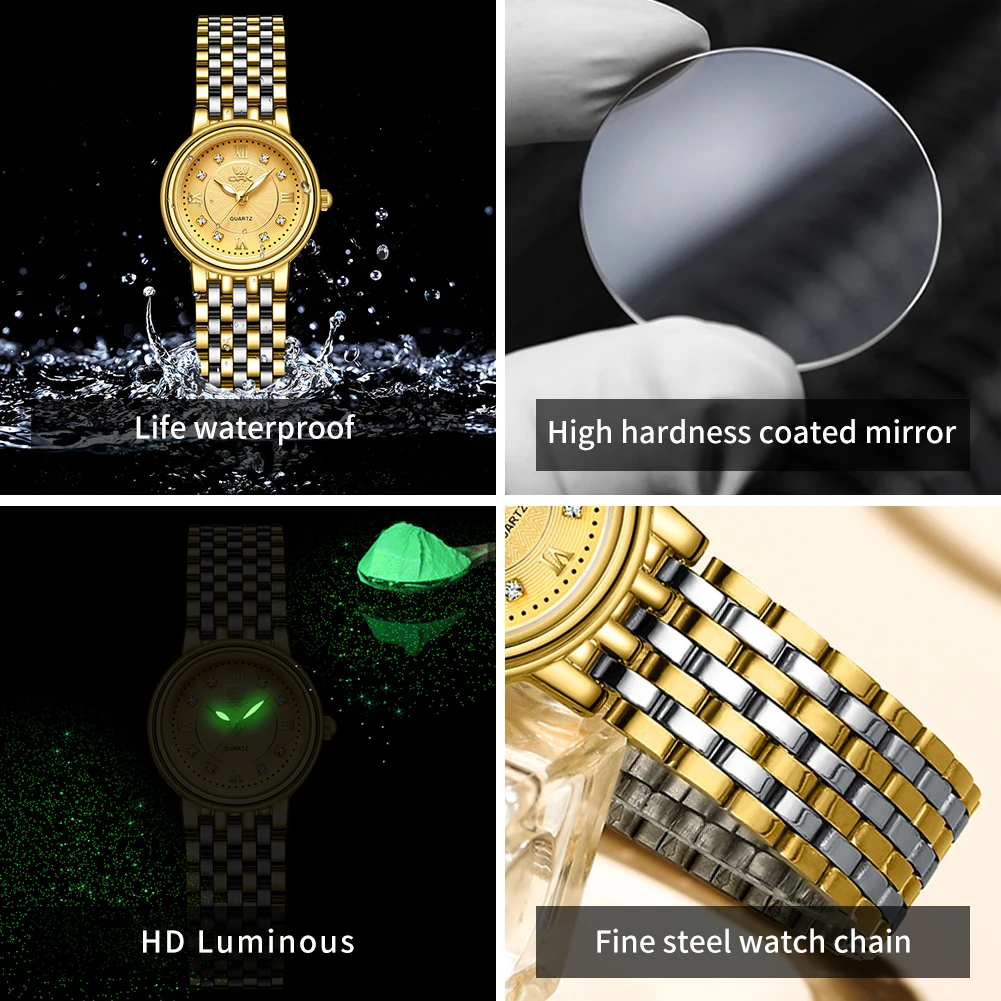 OPK Luxury Women's Watches Original Brand Waterproof Luminous Quartz Watch Gold Stainless Steel Strap Elegant Female Wristwatch