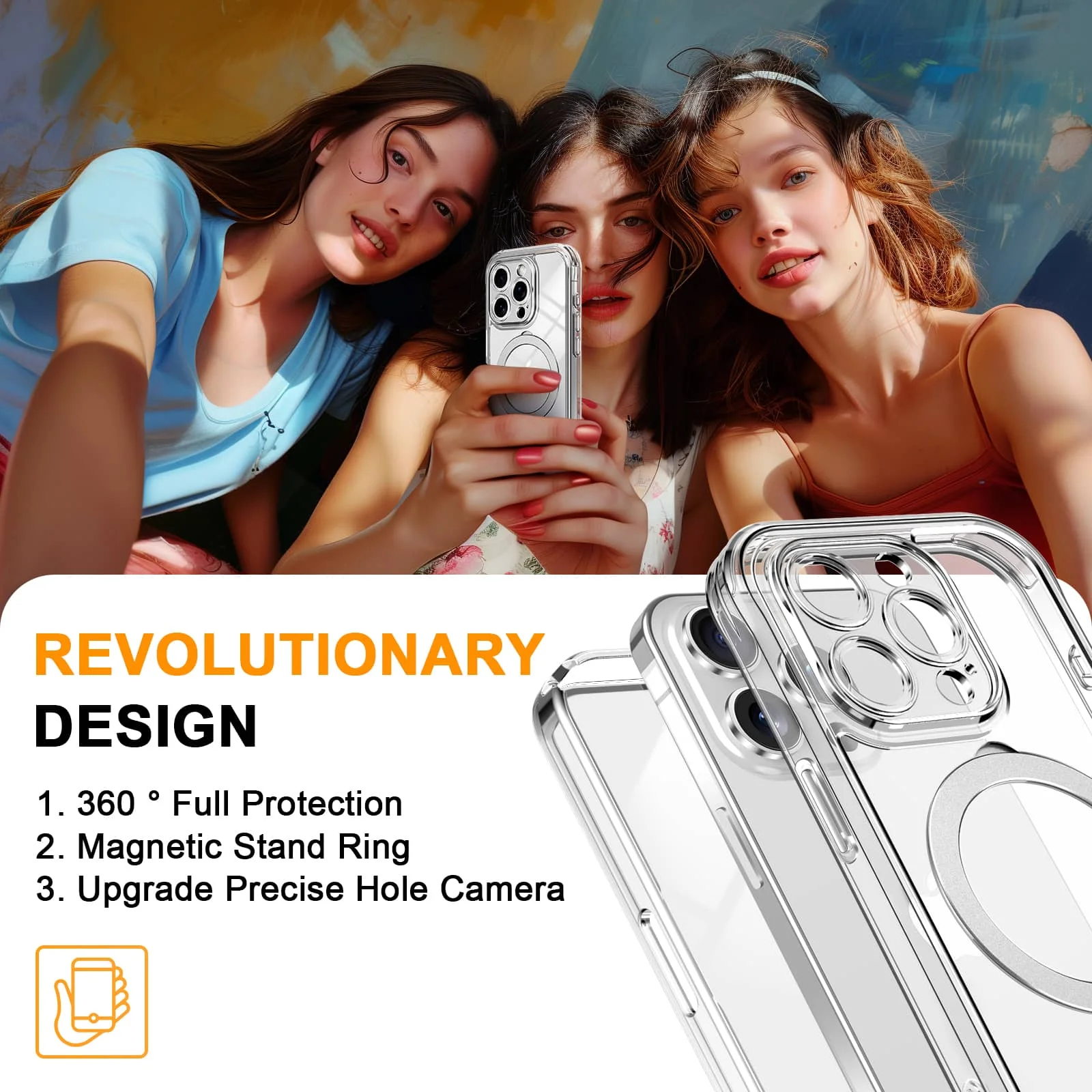 Case for iPhone 16/15/14/13 Pro Max 16 15 14 Plus, Built-in PET Screen Protector with Ring Holder Kickstand, Full Body Cover