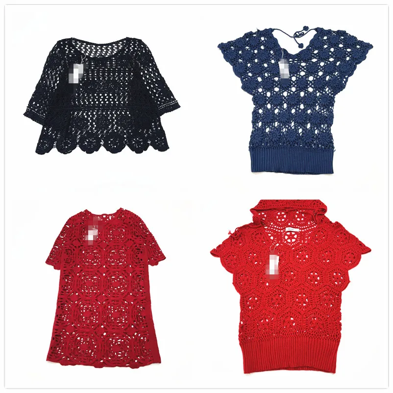 

Hand Knitted Embroidered Double Layer Hollow out Pure Color Luxury Floral Mixed Fiber Sweater Vintage Sle Women's Faion