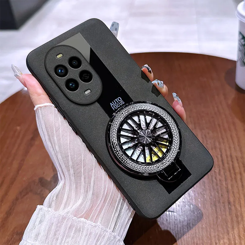 

For Huawei Nova13 Pro Case Gyroscope Bracket Luxury Magnetic Holder Plexiglass PU Sheepskin Leather Silicone Shockproof Cover