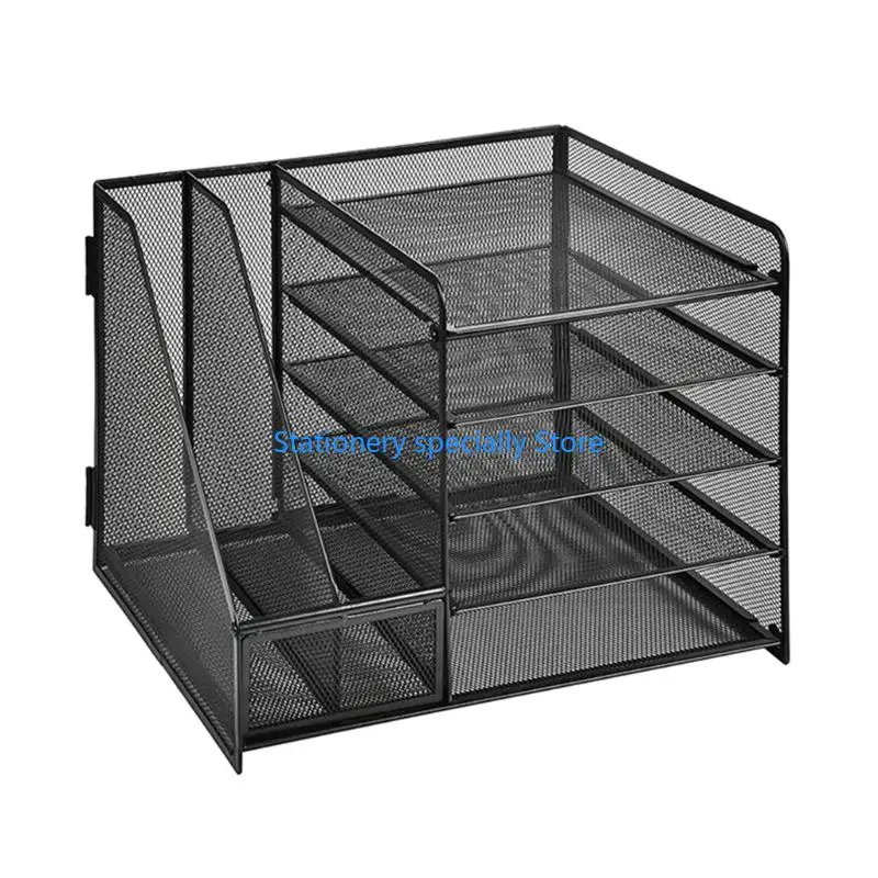 

P0RB 5-Tiered Metal File Letter Tray with Magazine Stand Multifunctional Desk Document Organiser For Office School Supplies