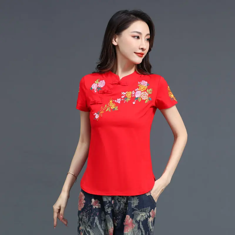 2023 tradizionale cinese migliorato cheongsam retro qipao camicie camicetta di cotone con stampa floreale nazionale elegante abito tang orientale