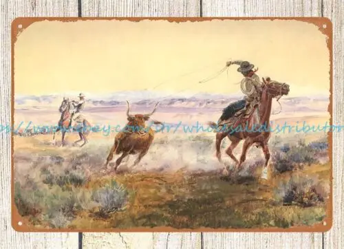 On the Prod by Charles Marion Russell Western cowboy metal tin sign home decor