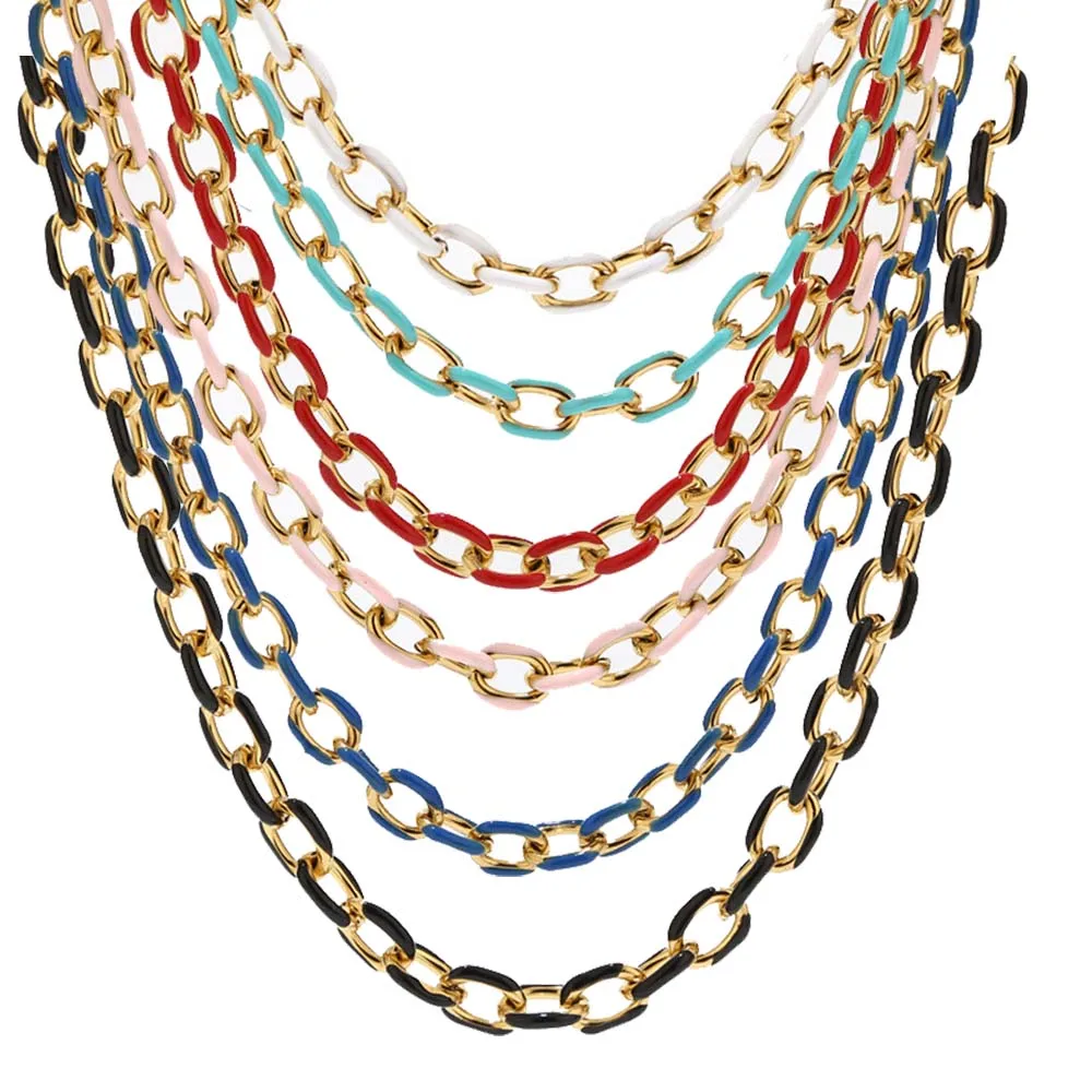 1pcs Stainless Steel 8mm Rolo Cable Link Chain Bracelet O Shape Enamel Curb Cuban Necklaces For Chokers Solid Metal Jewelry