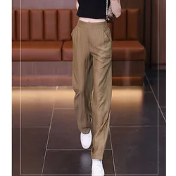 Pantalones rectos elásticos de retazos para mujer, pantalón informal elegante que combina con todo, Color liso con bolsillos, novedad de verano 2024