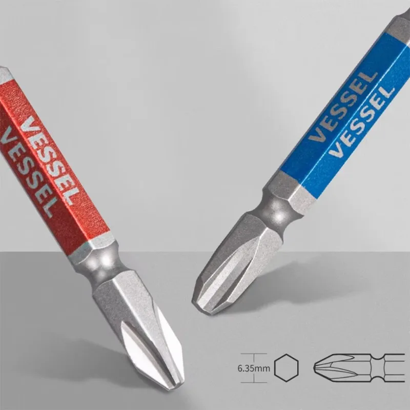 

VESSEL GS10P-01 10pcs Screwdriver Bit Set - Made in Japan, Phillips PH1/2/3 & Slotted SL6.0mm Combination