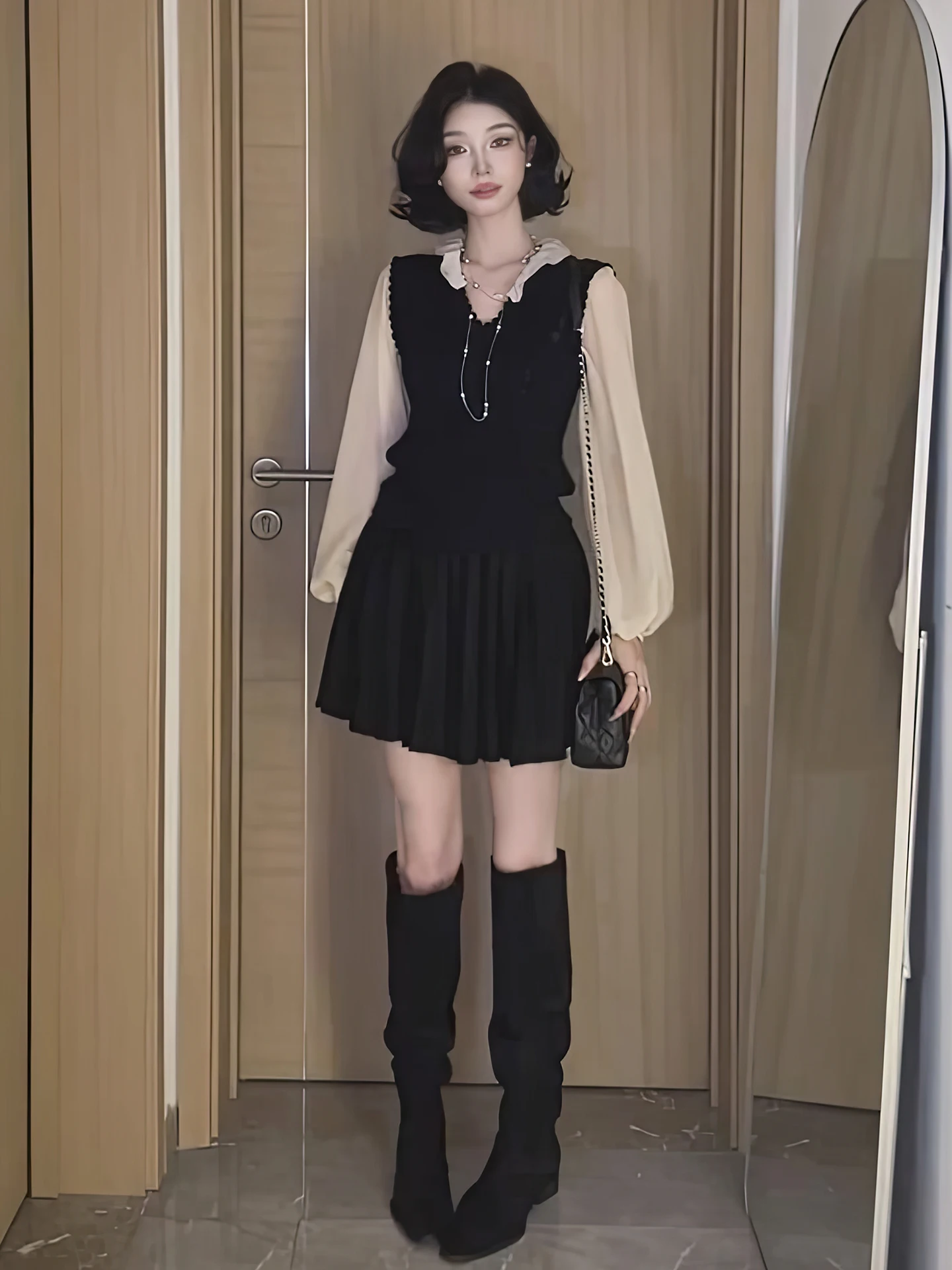 Korean Sle Faionable Two-Piece Set Women's Spring 2026 New Splicing Fake Two-Piece irt f-Skirt Anti-Aging Set