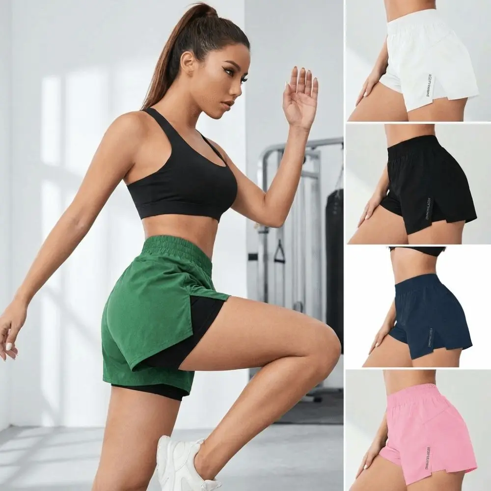 

High Waisted Faux Two-Piece Yoga Shorts Casual Basic Breathable Anti-Exposure Yoga Shorts Stretchy Quick Dry Sports Shorts Yoga