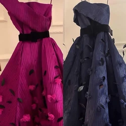 Customized Prom Dress Fashion Spaghetti Strap Empire Party Dresses Ankle Length Belt Applique Feathers Taffeta Formal Evening Go