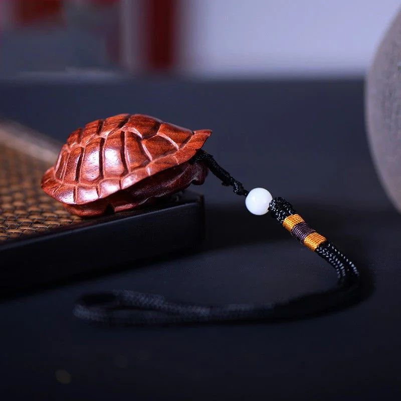 Natural Lobular Red Sandalwood Fujia World Handle Solid Wood Turtle Shell Pendant Keychain Men's Necklace Pendant