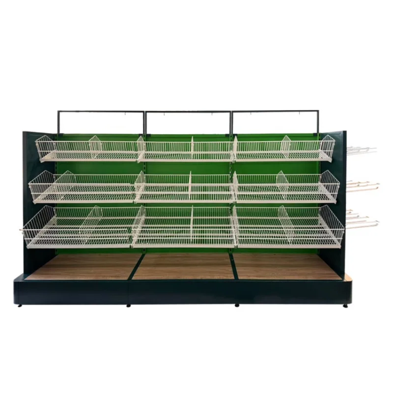 

custom.High Quality Wooden Shelf Steel Supermarket Shelf Shop Fitting Double Sided Gondola Shelf
