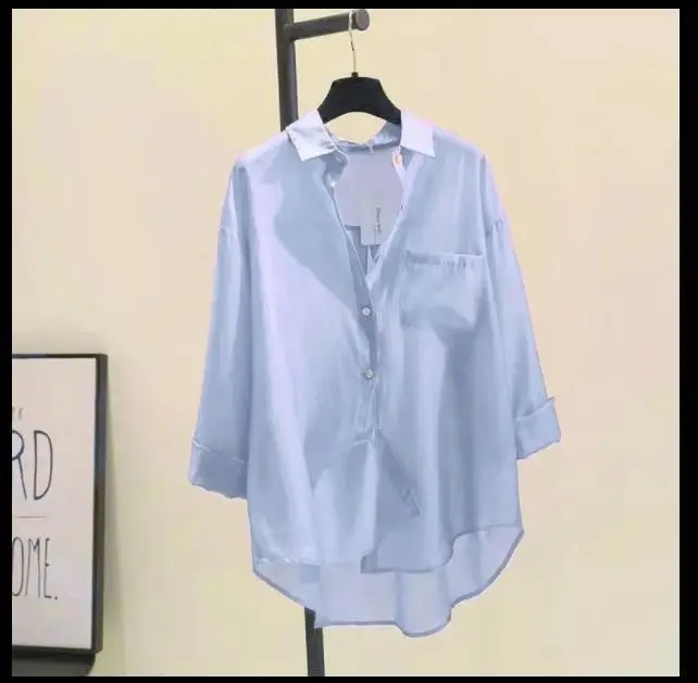 

Cotton Women's Summer New Long Sleeve Sunscreen Shirt Casual Style V-Neck Thin Polyester Fabric Non-Shrinking