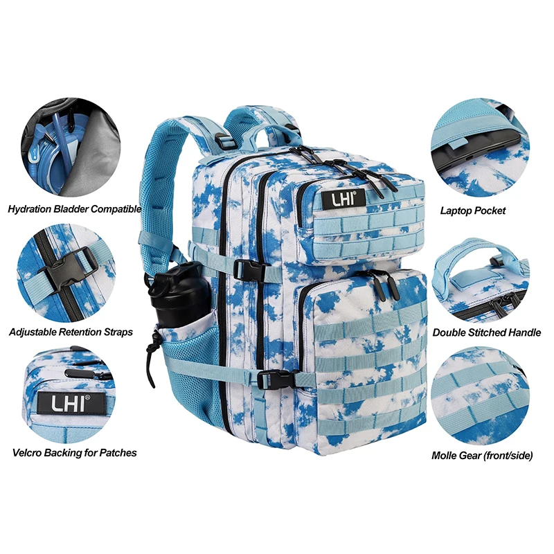 LHI 45L Tactical Hiking Backpack for Men and Women Weightlifting Outdoor Bug-out Bag EDC Survival Rucksack with Bottle Holder