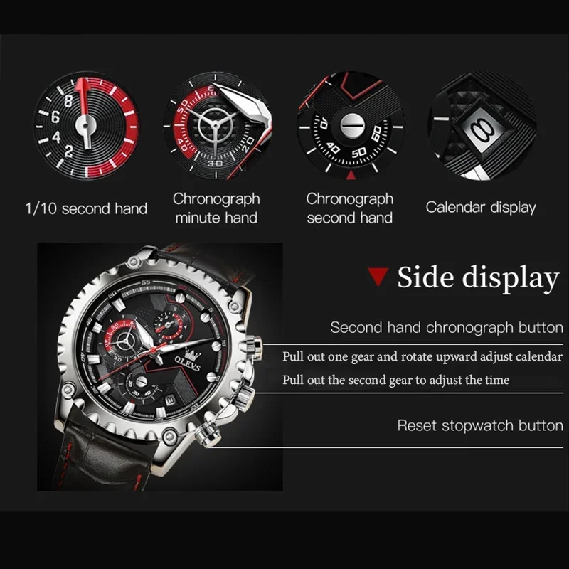 OLEVS Watches for Men Top Brand Quartz Watch Multifunction Chronograph Sport Mens Watch Waterproof Luminous Business Wristwatch