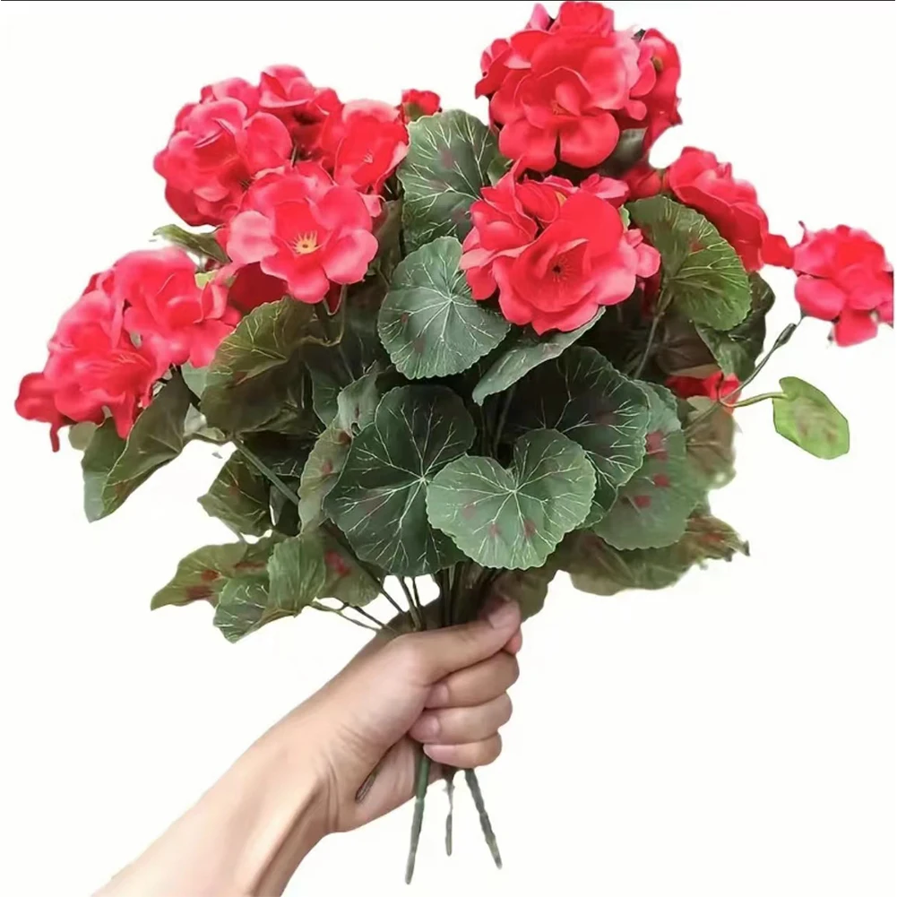 2pc Artificial Geraniums Flowers Simulated Geranium Plants for Wedding Home Party Xmas Decoration Outdoor Garden Hanging Basket