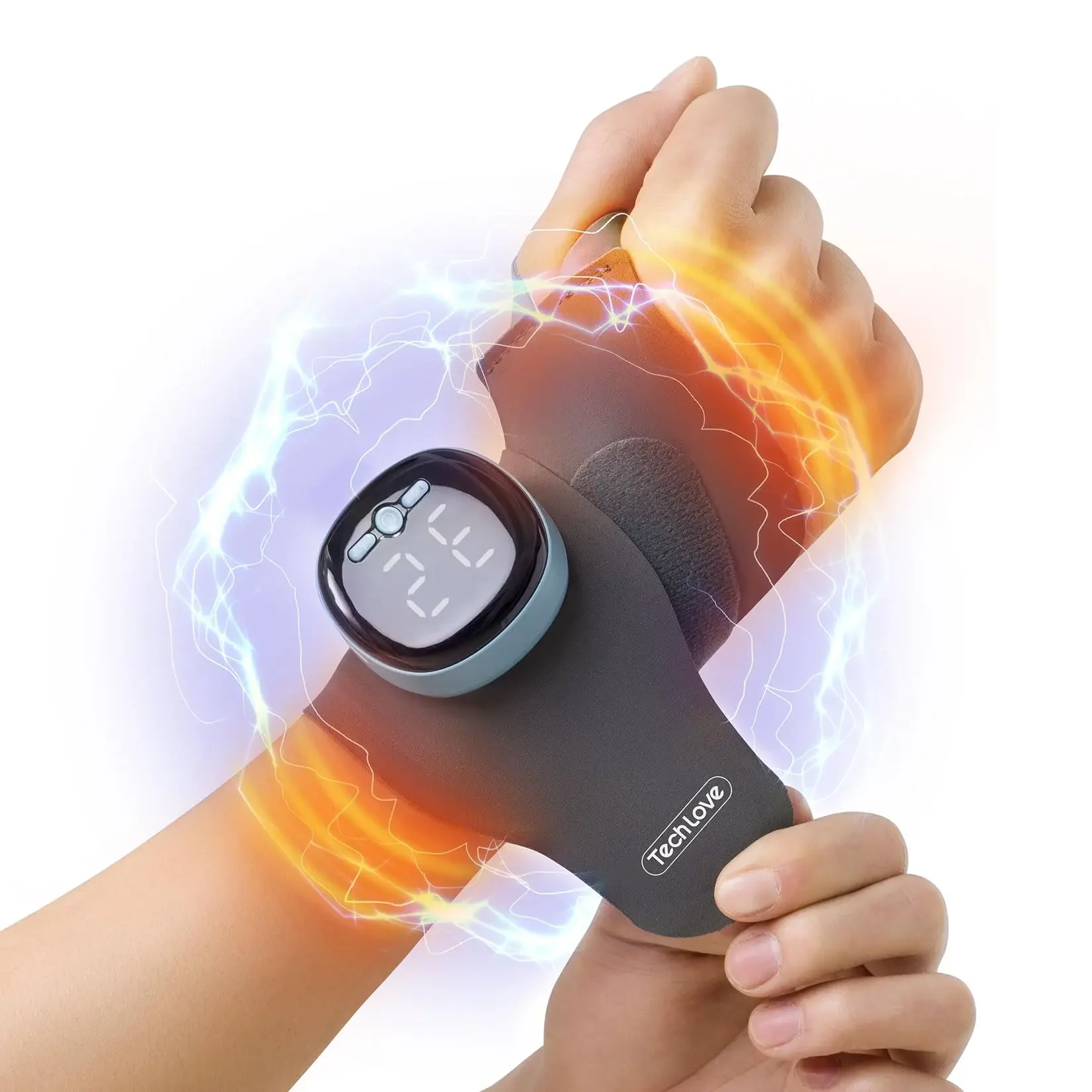 Techlove Wireless EMS Heating Wrist Support Brace, Adjustable Base Strength Fixed Thumb Supporter for Tendonitis Hand Massage