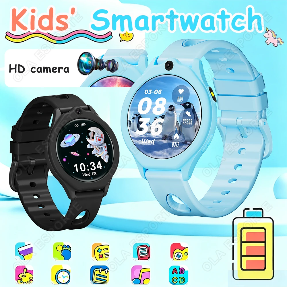 Kinder Smartwatch HD Touchscreen Kamera 18 Puzzle-Spiele LED-Taschenlampe Wecker Taschenrechner Geburtstagsgeschenk für Jungen Mädchen 2026 Neu
