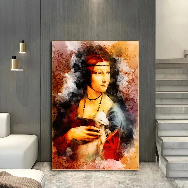 The Lady with An Ermine Canvas Art Paintings on The Wall Print Famous Canvas Wall Art Poster Living Room Home Decor Picture