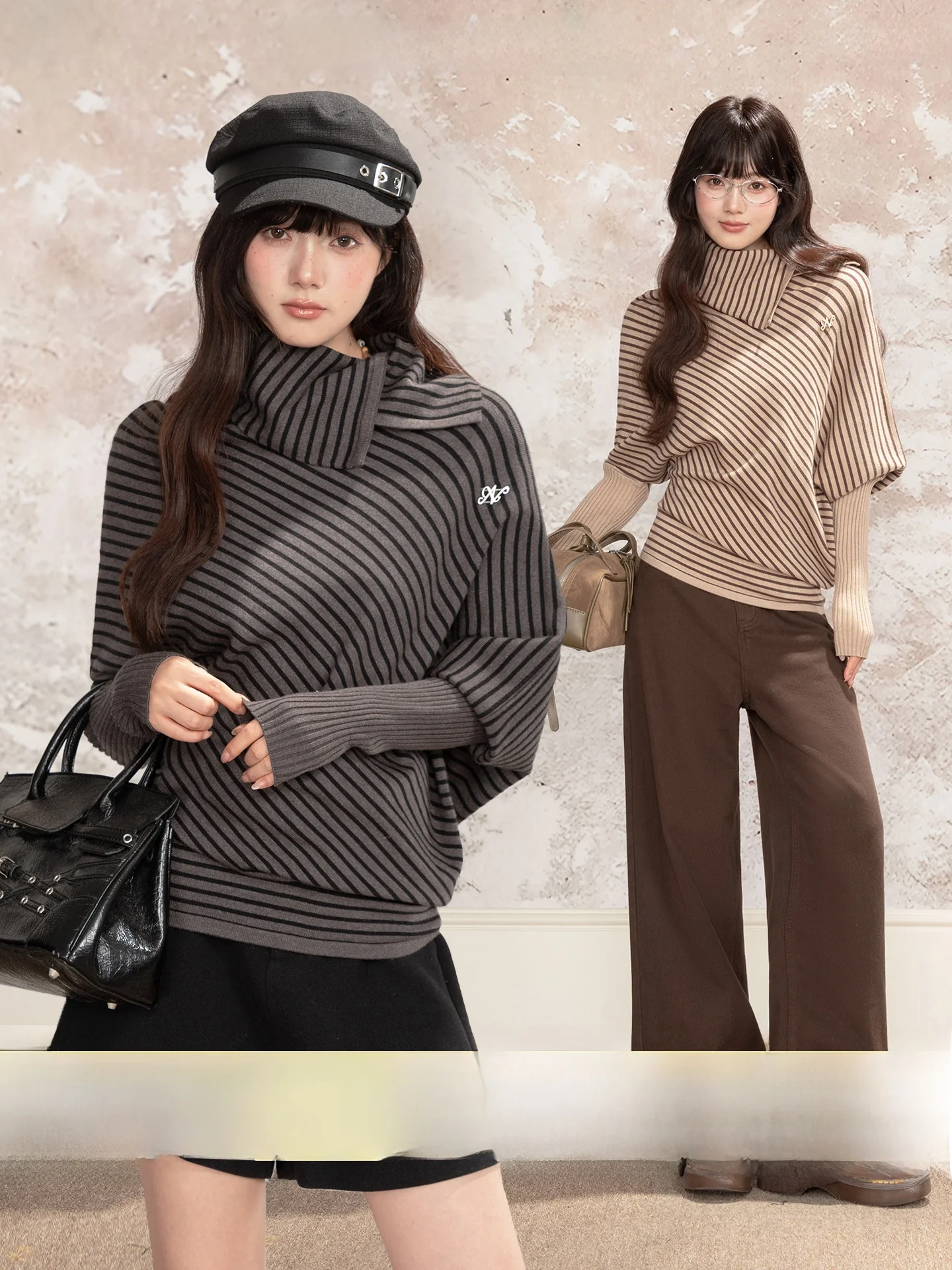 

Женская свободная повседневная футболка Loveheynew с высоким воротником, асимметричными рукавами «летучая мышь» и цветовыми блоками для осени и зимы