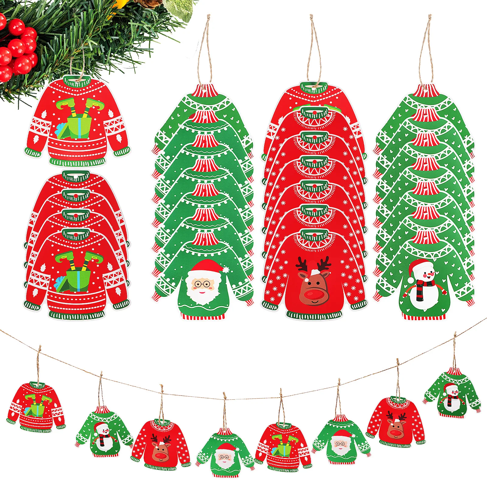 

48 Pcs Christmas Tree Ugly Sweater naments Hanging Decor Xmas Party Supplies Pine Tree Pendant Holiday Season Festive