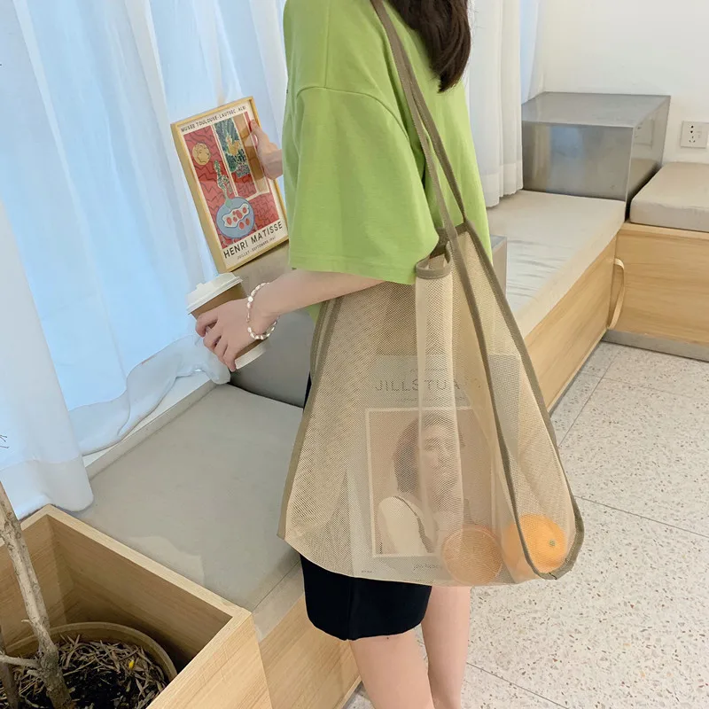 Fashion Mesh Hollow Out Handbag Design Beach Travel Package For Women Shoulder Bag Large Capacity Female Summer Shopping Totes image 6