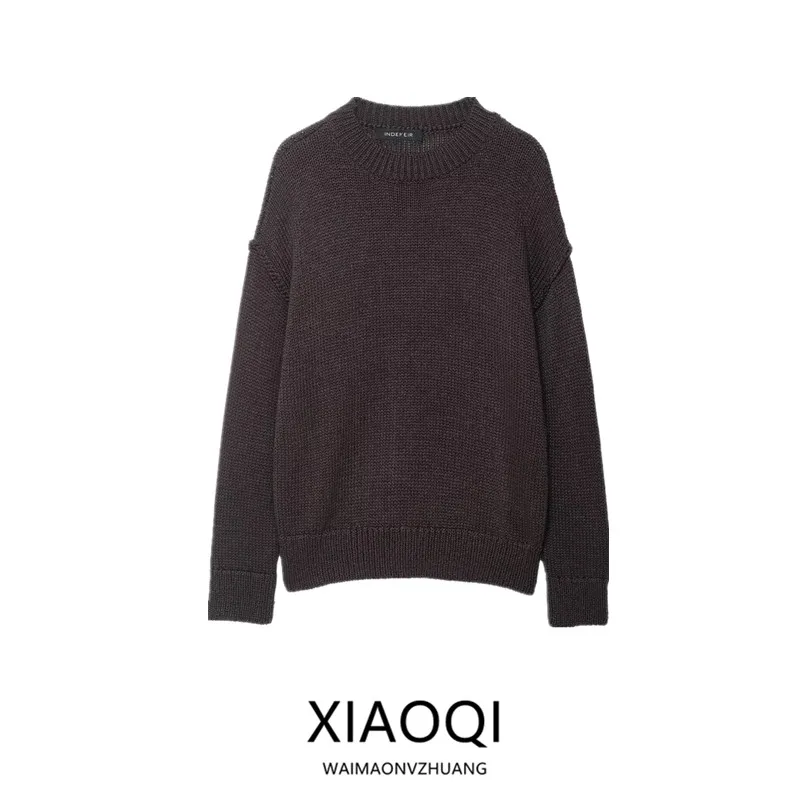 

Casual Knitted Sweater Decorative Stitching Loose Fit Versatile Autumn Winter New Arrival Women's Faion round Ne Long Sve