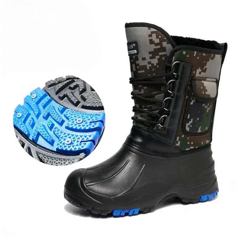 Men\'s Boots 2025 Winter Waterproof Steel-studded Snowshoes Men\'s New Style Fishing Shoes and Cashmere Thickened Men\'s Shoes