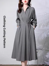 Long Sleeve Shirt Dress Pattern Women's Mid-Length A-Line Skirt Fashion Cutting Template Autumn New Style Customization Service